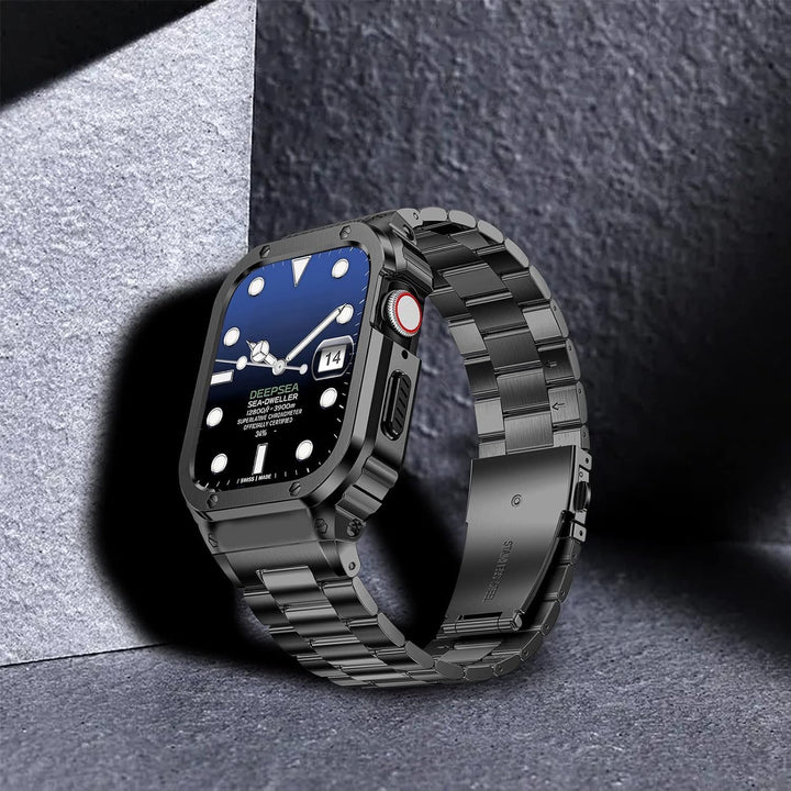 HASLFM Edelstahl Apple Watch Armband mit Gehäuse Kompatibel mit Apple Watch Series 6/5/4/SE/3/2/1(44