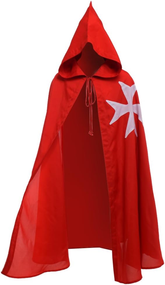 BLESSUME Ritter Kostüm Hospitaller Karneval LARP Cospaly, Schwarz Cloak mit Weisses Kreuz Rot S, Rot