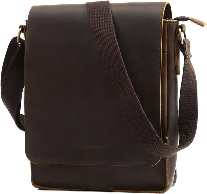 Leathario Herren Leder umhängetasche messger Bag Ledertasche für Business Retro Dunkelbraun671, Dunk