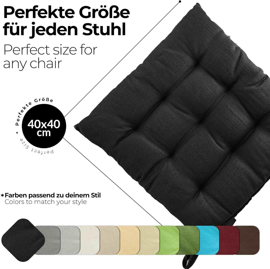 etérea Basic Sitzkissen 40x40 cm 2er Set mit Bändern Indoor Outdoor Schwarz 2 Stück - 40x40 cm Schwa