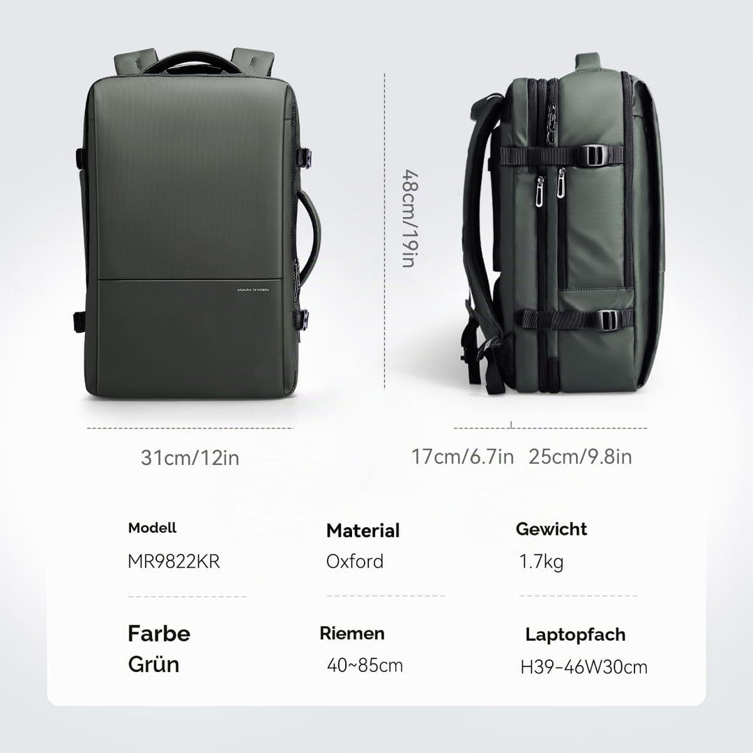 MARK RYDEN 30-45L Geschäftsreiserucksack, Erweiterte Umhängetasche, multifunktionaler Nass- und Troc