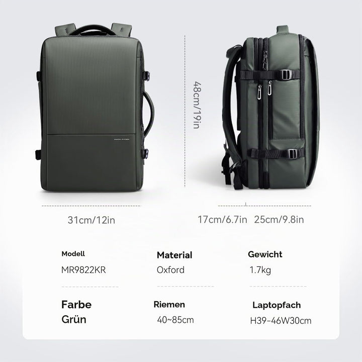 MARK RYDEN 30-45L Geschäftsreiserucksack, Erweiterte Umhängetasche, multifunktionaler Nass- und Troc