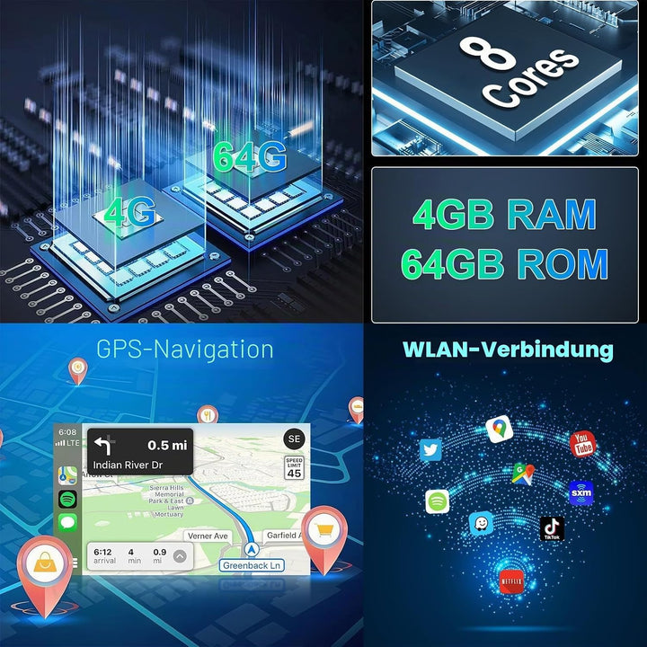 Hodozzy 8 Core 4G+64G Autoradio Android für Ford Transit Fiesta Focus Galaxy Mondeo C-Max S-Max Conn