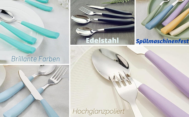 EXZACT 16 PCS Besteck Set/Edelstahl-Besteck - Edelstahl mit Kunststoff-Handgriffen - Bequem zu halte