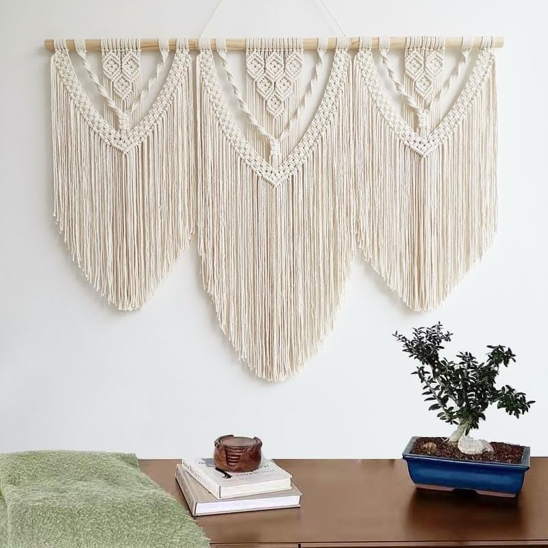 Hibisaws Makramee 110cm (W) x 82cm (H) Wandteppich Boho, Grosse, Handgewebt, Schlafzimmer Wanddeko ，