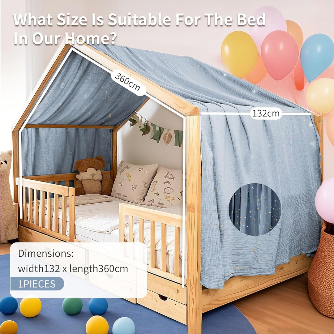 Home Bettbezug mit Goldener Applikation, handgefertigt aus 100% Baumwoll-Musselin, Stoffhimmel für d