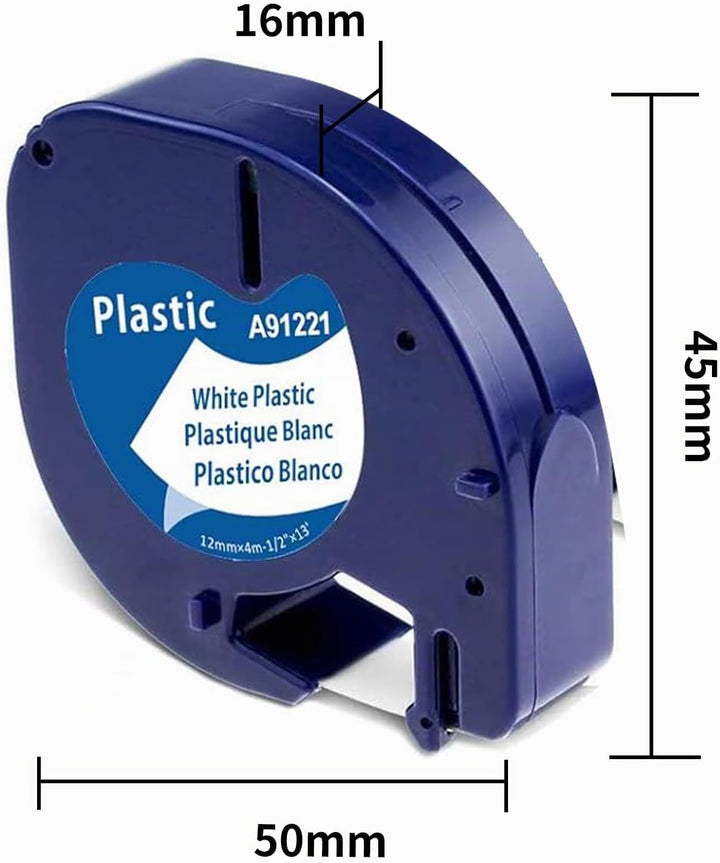Aken Kompatibel mit Dymo Letratag Plastic 12mm x 4m Kompatibel mit Dymo LetraTag LT-100H LT-110T LT-