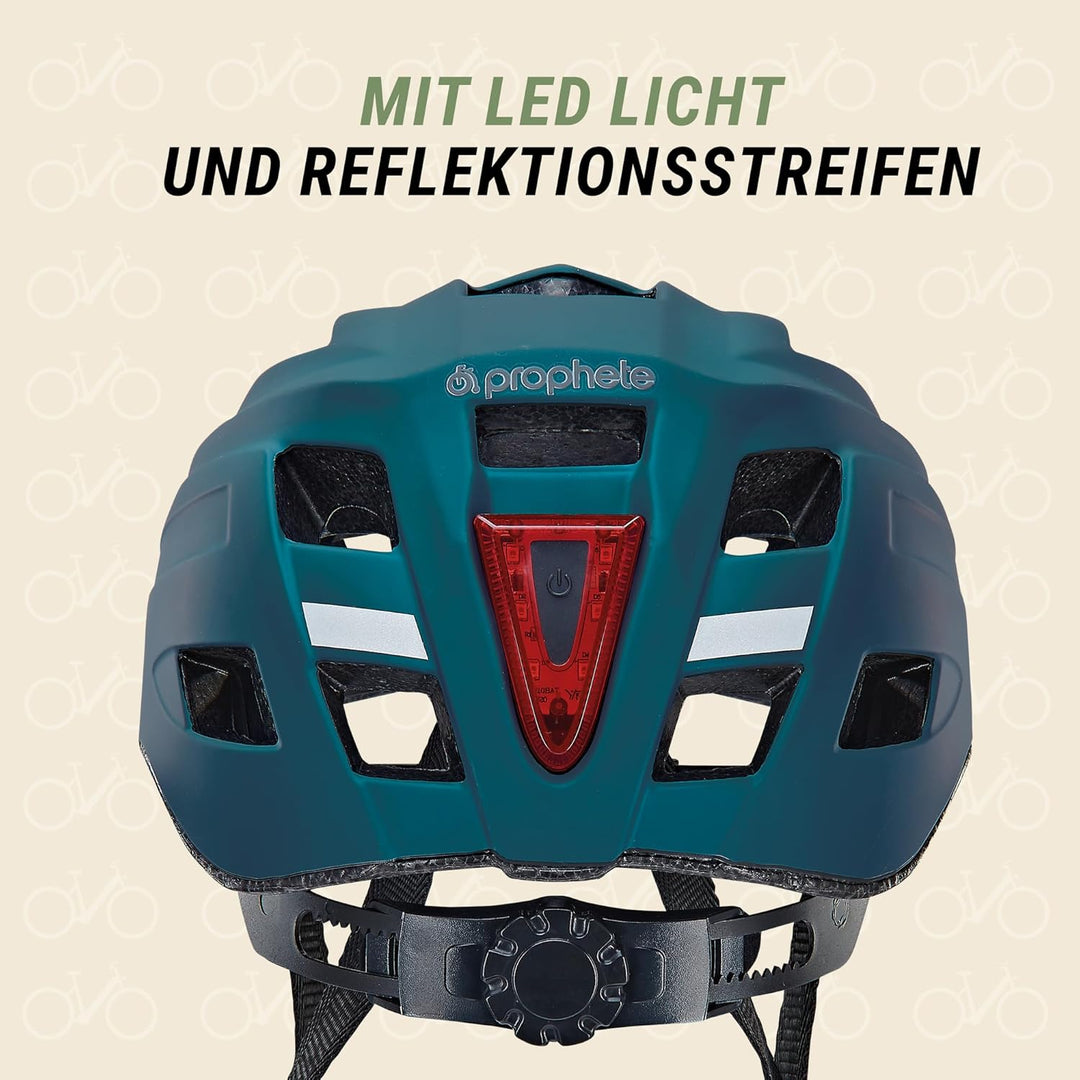 Prophete Fahrradhelm, für Damen und Herren, integriertes LED, EKO Glue On, Grösse: 52-59 cm, Farbe: