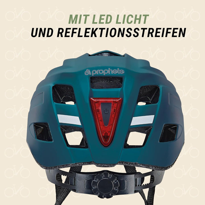 Prophete Fahrradhelm, für Damen und Herren, integriertes LED, EKO Glue On, Grösse: 52-59 cm, Farbe: