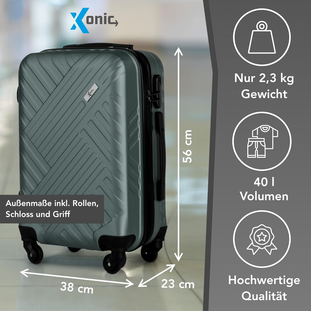 Xonic Design Reisekoffer - ABS Hartschalen Koffer mit 360° Leichtlauf-Rollen - hochwertiger Trolley