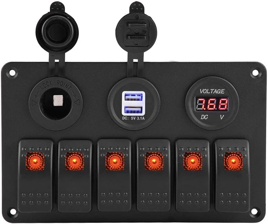 Schalttafel, 12V 24V 6 Gang Auto Boot Marine LED Wippschalter Panel Dual USB Voltmeter Zigarettenanz