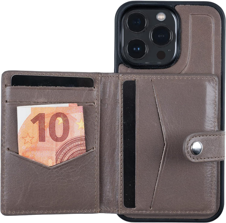 HANS/SON Echtlederhülle iPhone 13 Pro Max Inkl. Magnetischem Kreditkartenwallet (Grau), Grau