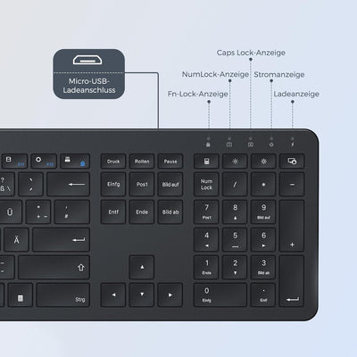 Tastatur Maus Set Kabellos, seenda Ultra-Dünne Wiederaufladbare Funk Tastatur Maus Set, Ergonomische