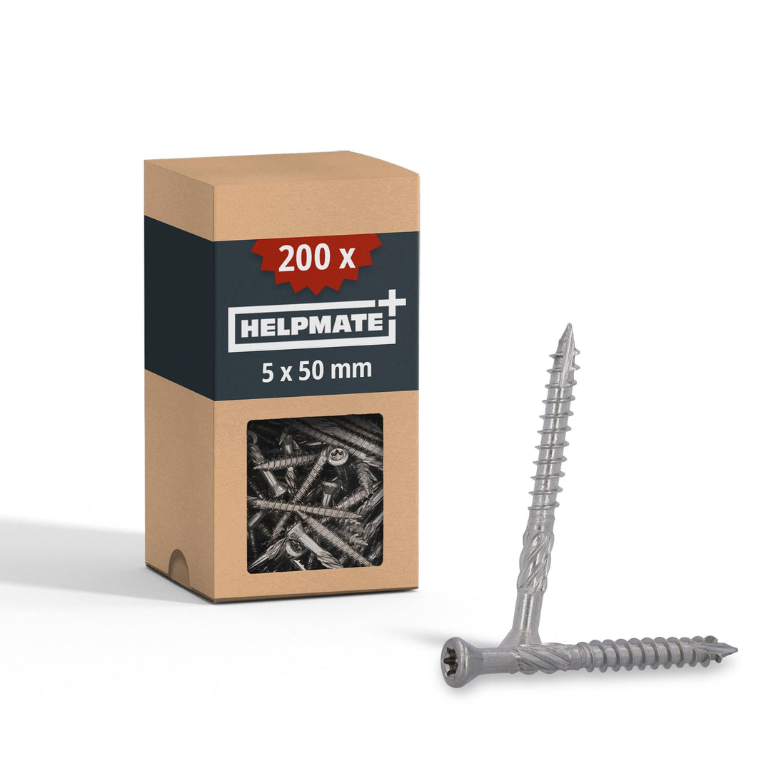 HELPMATE – Terrassenschrauben 5x50 Edelstahl A2 Rostfrei – 200 Stück Dielenschrauben + 1 T25 Bit – T