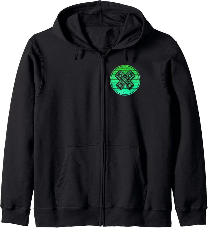 Grüner Retro Kreis mit Motor Kolben für Coole Mechaniker Kapuzenjacke