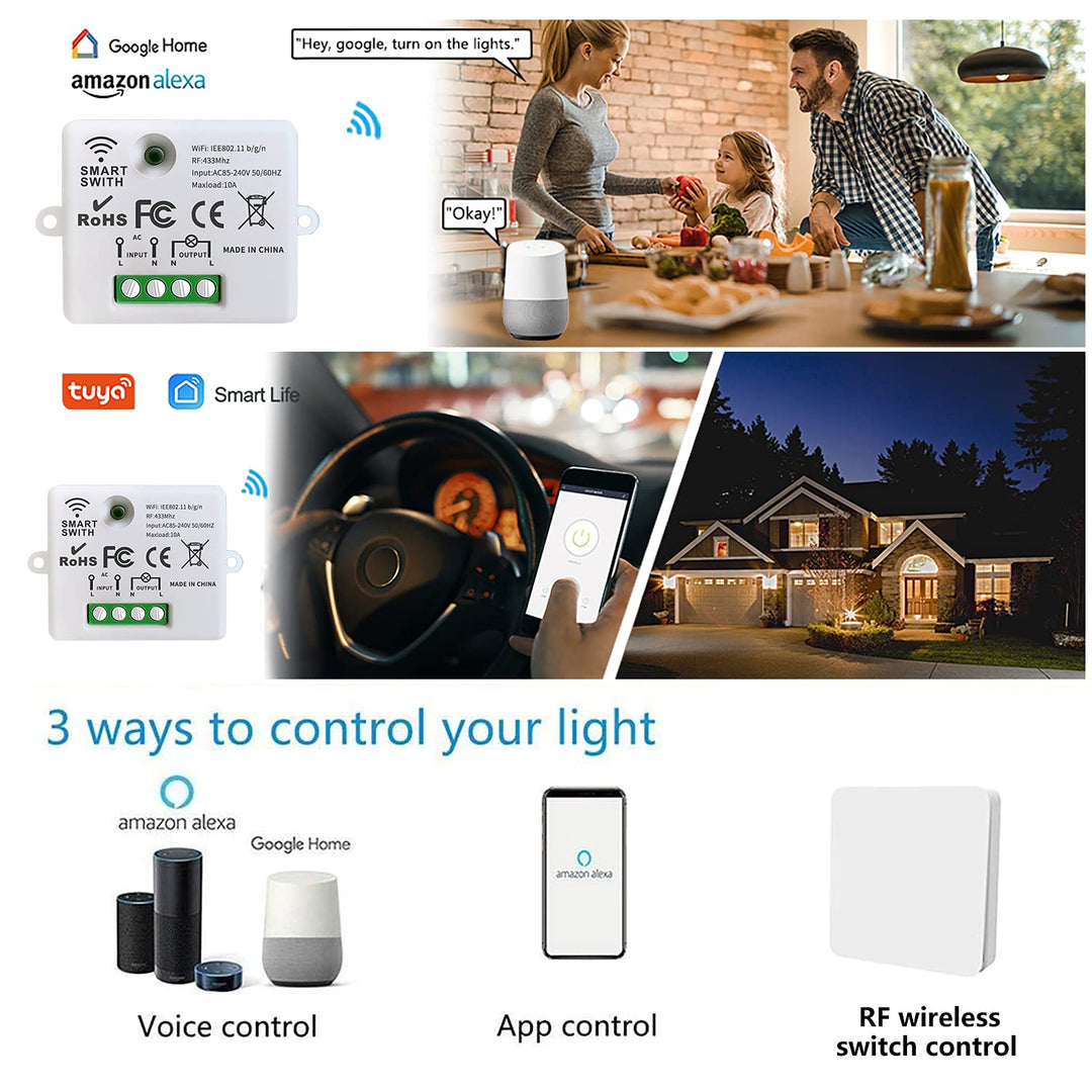 DieseRC Mini Wireless WiFi Switch, 2500W 10A RF Relay Fernbedienungsempfänger, Smart Control per Tel