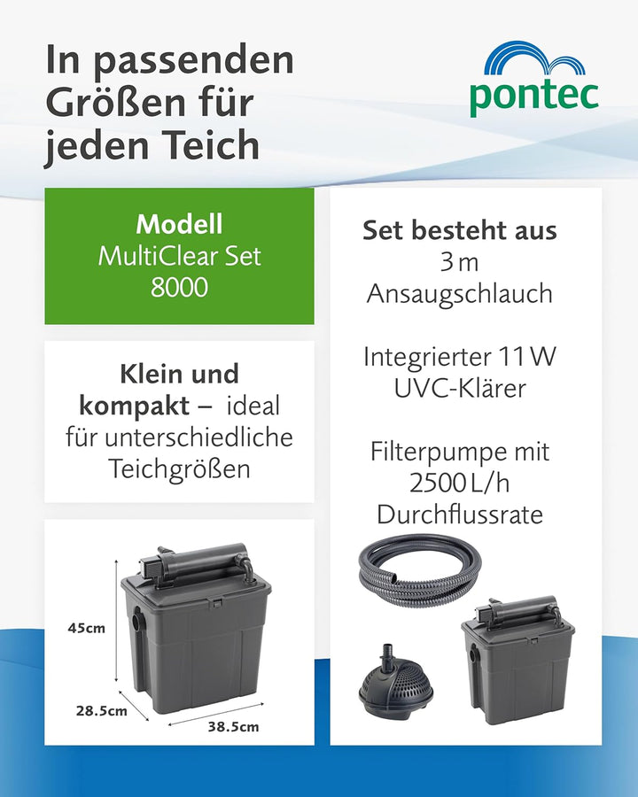 Pontec 50239 Mehrkammerfilter MultiClear Set 8000, Filter, Komplettset, Durchlauffilter, Durchlauffi