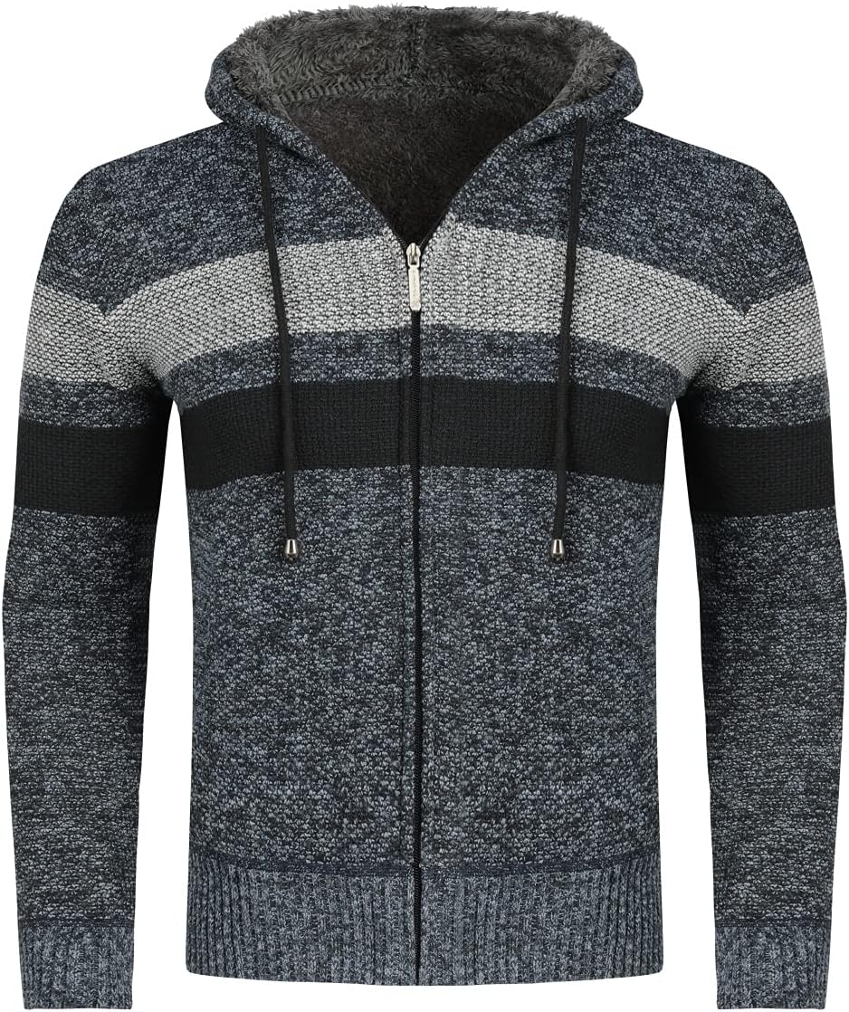 YOUTHUP Herren Strickjacke mit Kapuze Fleece Gefüttert Winter Cardigan Strick Fleecejacke Reissversc