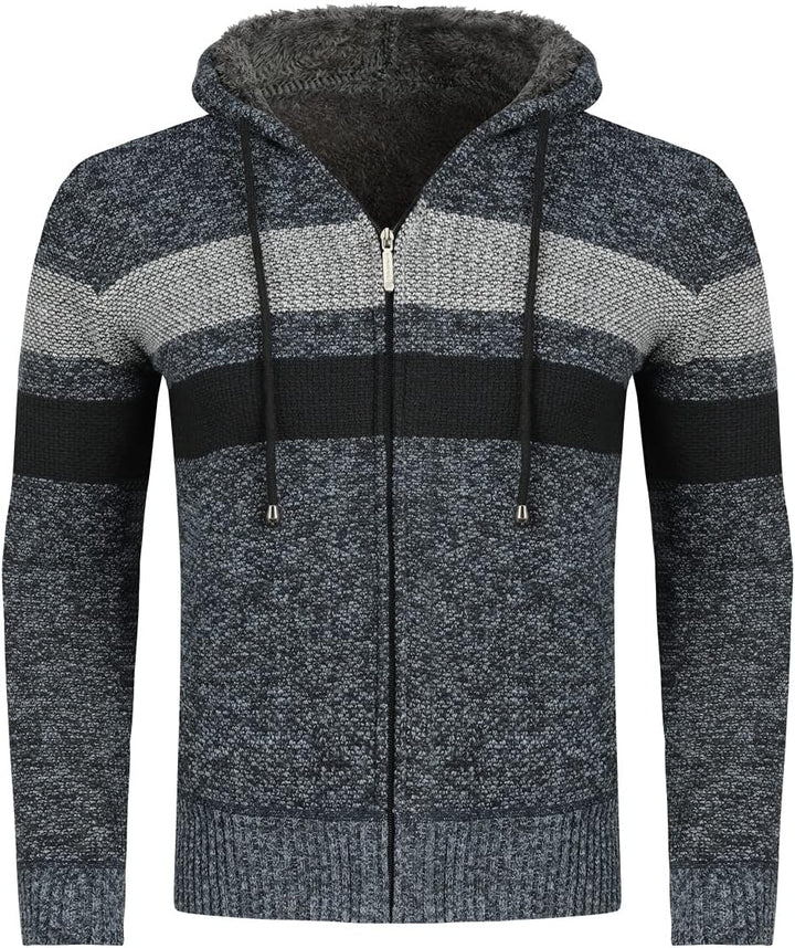 YOUTHUP Herren Strickjacke mit Kapuze Fleece Gefüttert Winter Cardigan Strick Fleecejacke Reissversc