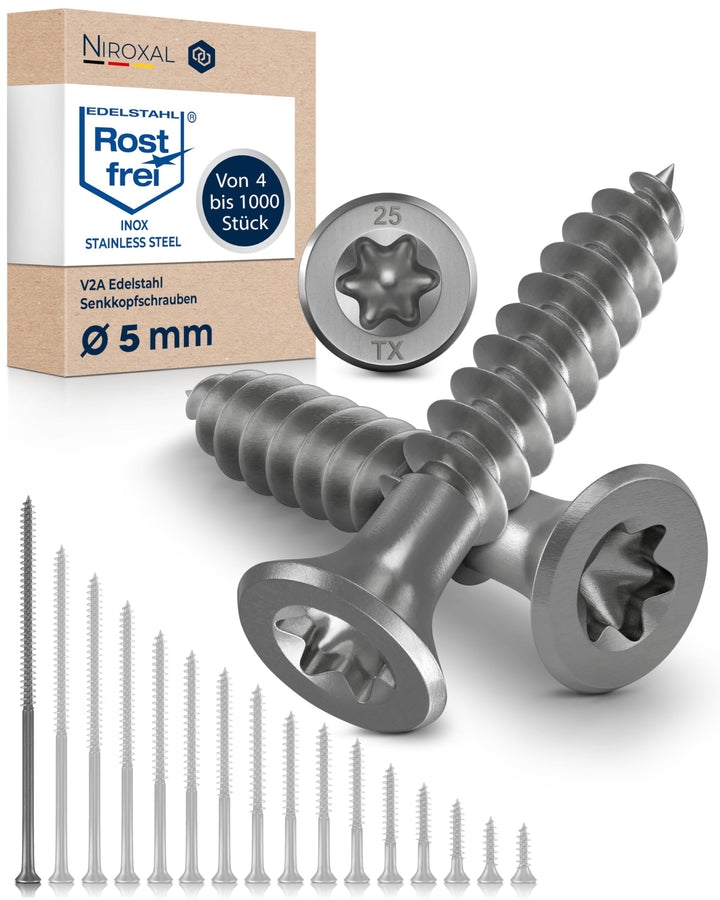 Edelstahlschrauben Torx Holzschrauben 5x120 Edelstahl V2A rostfrei Spanplattenschrauben für Holz Tei