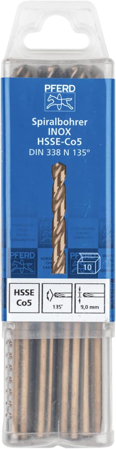 PFERD Spiralbohrer INOX, 10 Stück | Ø 9 mm, HSS-E Co5 N, DIN 338, 135° | 25203576 - für zähe und har