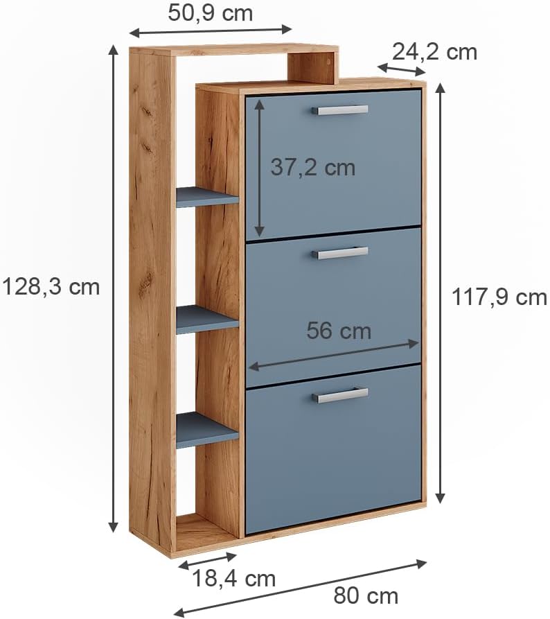 Vicco Garderobe Orlando, Goldkraft Eiche/Blau, 80 x 128.3 cm mit 3 Fächern, Goldkraft Eiche/Blau