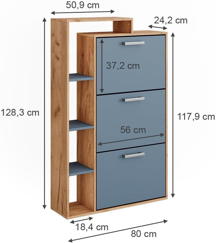 Vicco Garderobe Orlando, Goldkraft Eiche/Blau, 80 x 128.3 cm mit 3 Fächern, Goldkraft Eiche/Blau