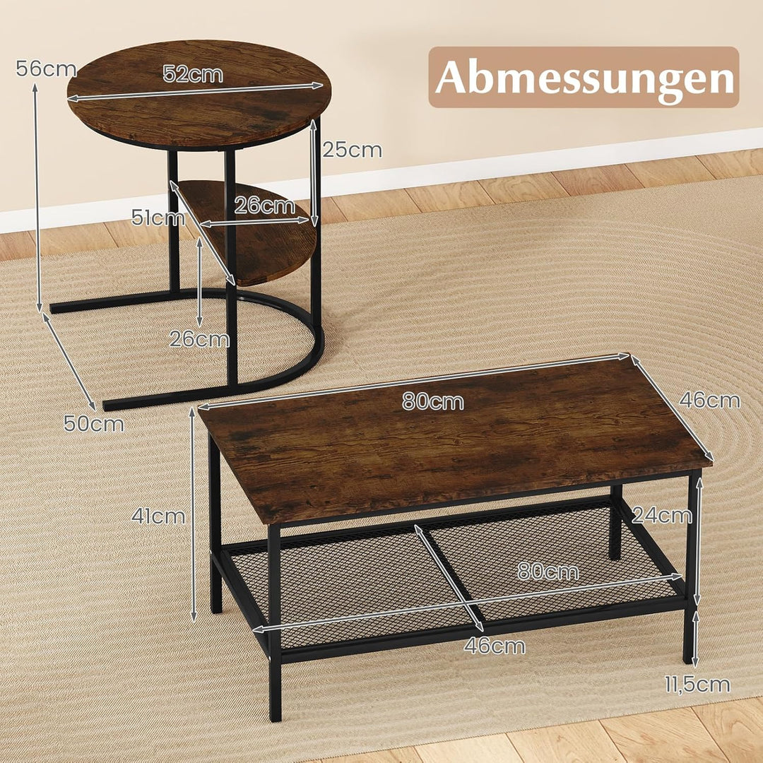 COSTWAY 2er Set Couchtisch, Beistelltisch Marmor Optik mit Metallrahmen & Ablage, Kaffeetisch Wohnzi