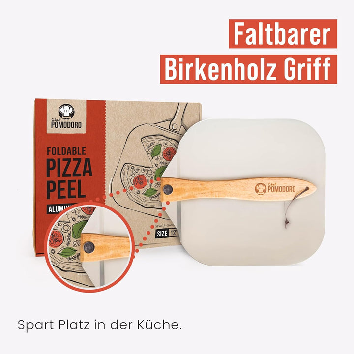 Chef Pomodoro Pizzaschieber mit einklappbarem Holzgriff, 30,5 x 35,6 cm - Hochwertige Pizzaschaufel