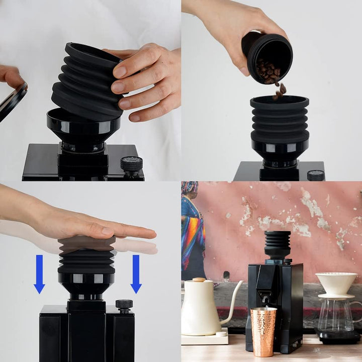 Eureka Mignon Mahlwerk Einzeldosis Trichter Advanced Add-On mit Silikonbalg mit Mental Deckel schwar