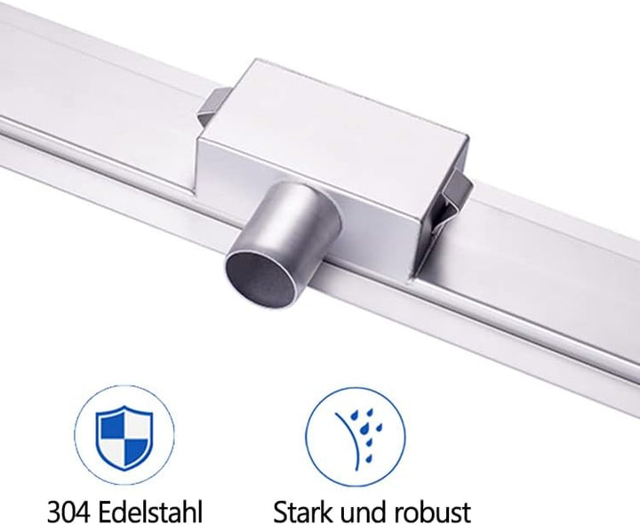 Duschrinne, doppelseitig, Geruchsverschluss und Haarsieb, Duschrinne aus Edelstahl, sehr flach, Komp