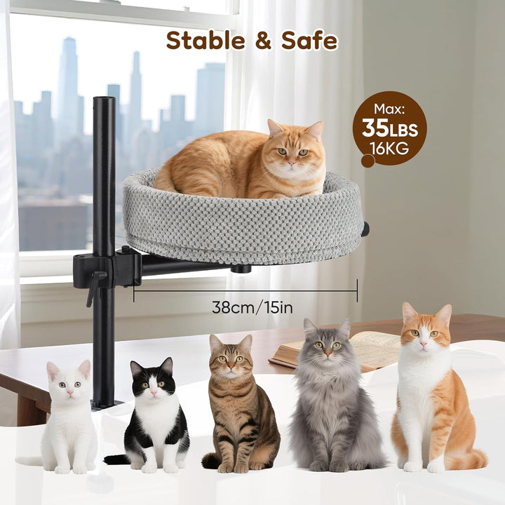 Höhenverstellbares Katzenbett für Schreibtische – 360° drehbar, Einklemmschutz und platzsparend, Kat