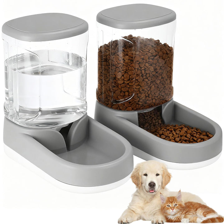 Wasserspender Futterspender für Katze und Hund 2×3,8 L Automatischer Futterspender, Katzenfutterspen