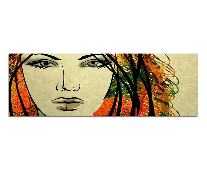 Paul Sinus Art Panoramabild auf Leinwand und Keilrahmen 150x50cm Gemälde Frau Gesicht Portrait Kunst