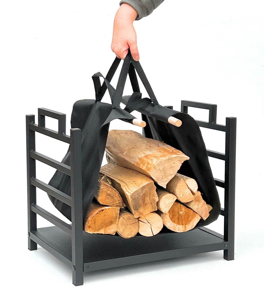 DanDiBo Kaminholzregal Innen Metall Schwarz Stehend mit Tragetasche 45 cm Kaminholzständer 96466 Kam