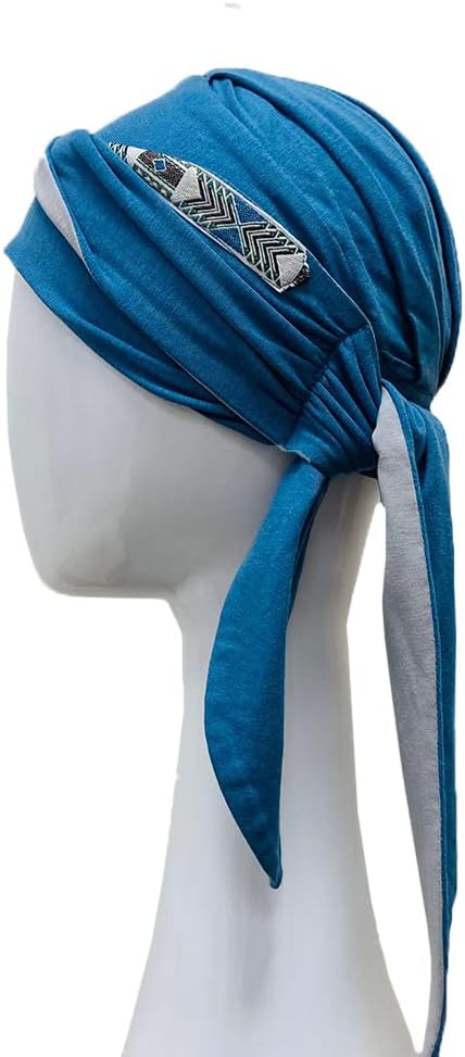 CAREBELL SMOOTH DAKOTA Bambus Onkologie Schal für Haarausfall Headwear, Blau und Perlgrau, One size