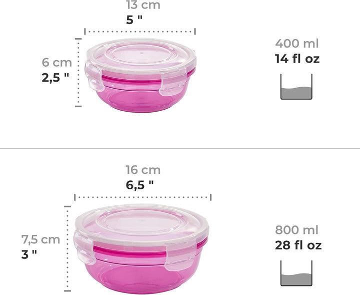 Grizzly 4er Set Frischhaltedosen (0,4L, 0,8L, 1,4L, 2,3L), rund, Kunststoff, 100% luft-/wasserdicht,