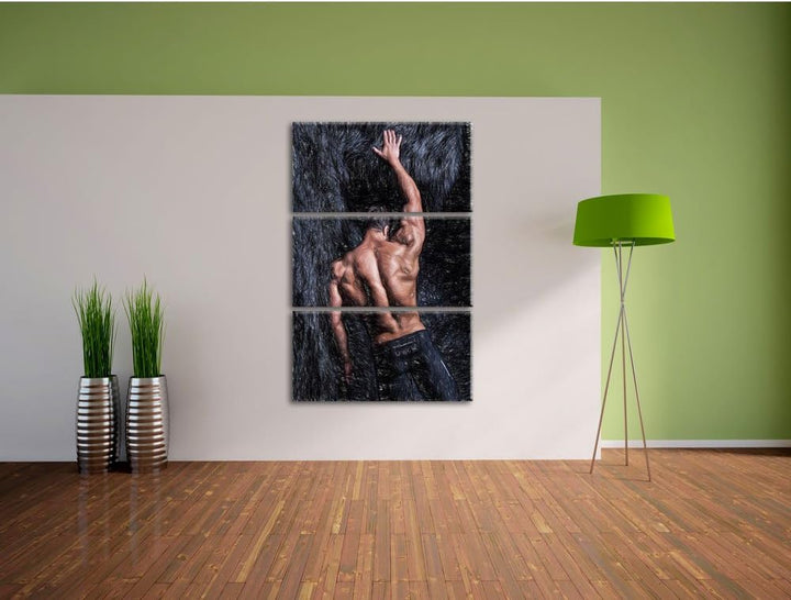 Pixxprint Muskulöser sexy Mann als Leinwandbild/Grösse: 3 Teilig (120x80) cm/Wandbild/Kunstdruck/fer