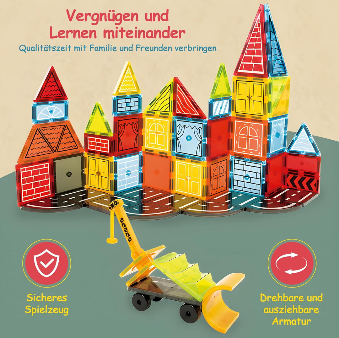 Olvy Magnetische Bausteine Montessori Spielzeug - 42 Magnetic Tiles Kinder - Magnetisches Konstrukti