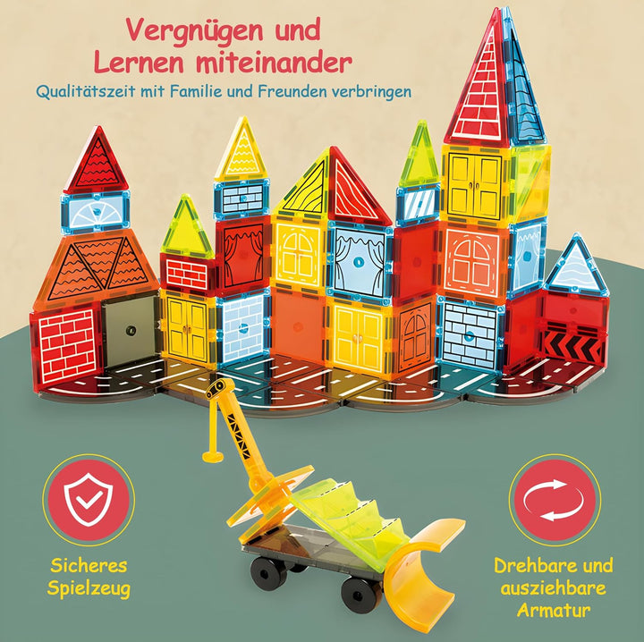 Olvy Magnetische Bausteine Montessori Spielzeug - 42 Magnetic Tiles Kinder - Magnetisches Konstrukti