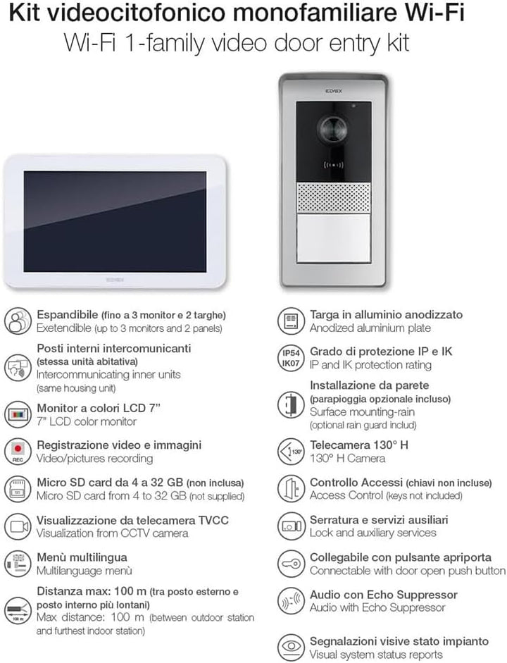 VIMAR K42935 Videosprechenalagen-Set enthält Freisprech-Touchscreen-Videohaustelefon LCD 7in, 1-Tast