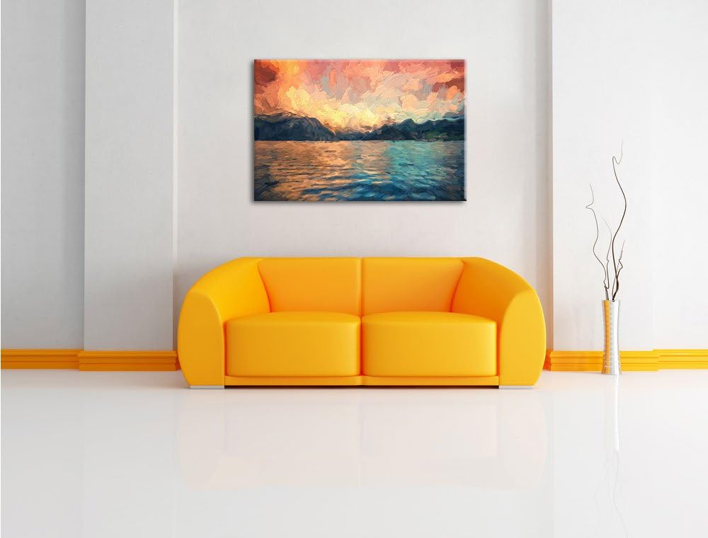 Pixxprint eine schöne Landschaft im Norden Kunst Pinsel Effekt, Format: 100x70 auf Leinwand, XXL rie