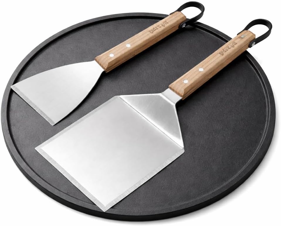 GEDA Grill Gusseisen Wendeplatte Set mit 2 TLG Plancha Tool Set - Grillspachtel und Grillschaber Gus