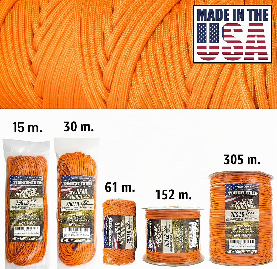 TOUGH-GRID PC100 340kg Paracord - 100% Nylon Militärspezifikationen Typ IV - für Militär, Camping, K