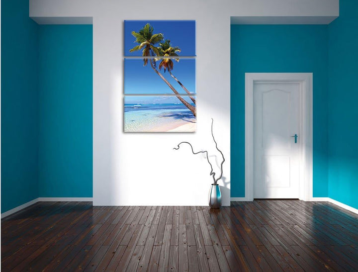 Pixxprint Palmen am Strand 3-Teiler Leinwandbild 120x80 Bild auf Leinwand