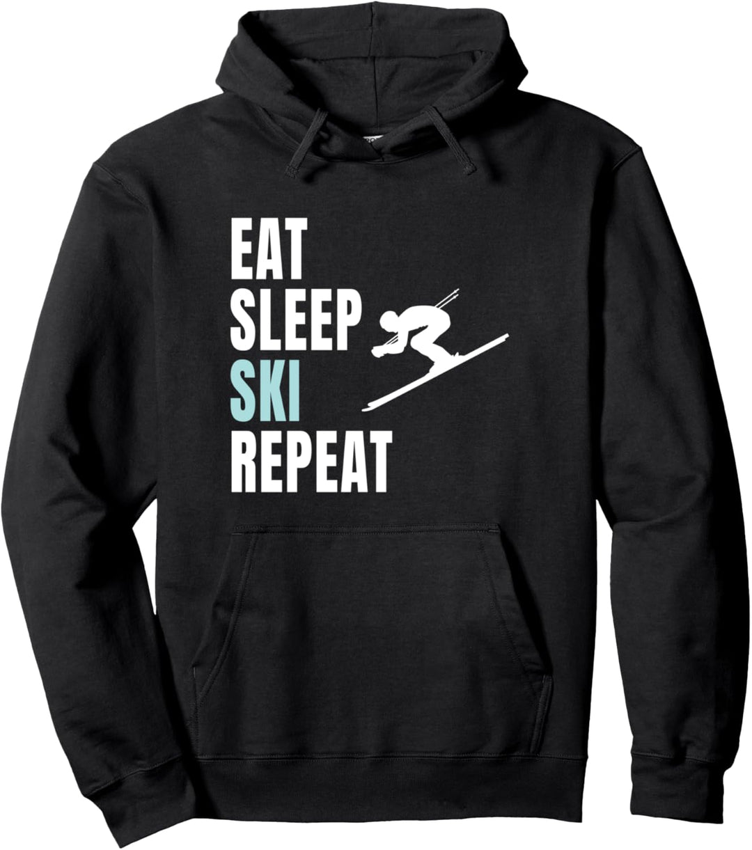 Eat Sleep Ski Repeat Skifahren Skifahren Berg Wintersport Herren Pullover Hoodie