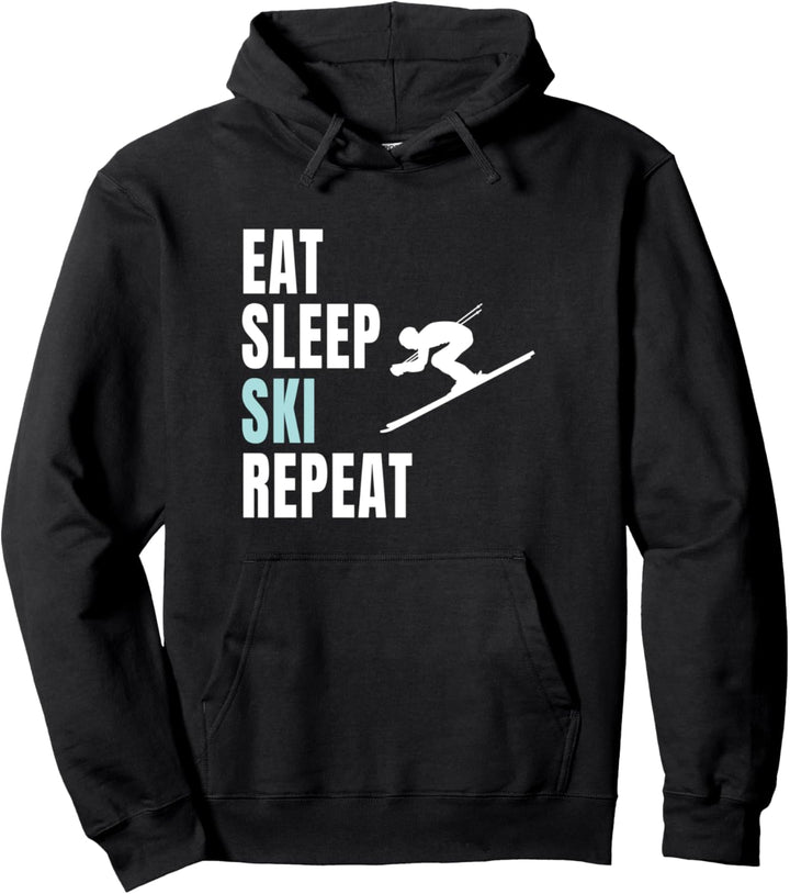 Eat Sleep Ski Repeat Skifahren Skifahren Berg Wintersport Herren Pullover Hoodie