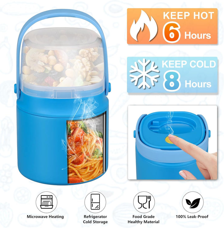 Itslife Thermobehälter für Essen 450ml mit 2pcs Snackbox, Auslaufsicherer Lunchbox Kinder mit Löffel