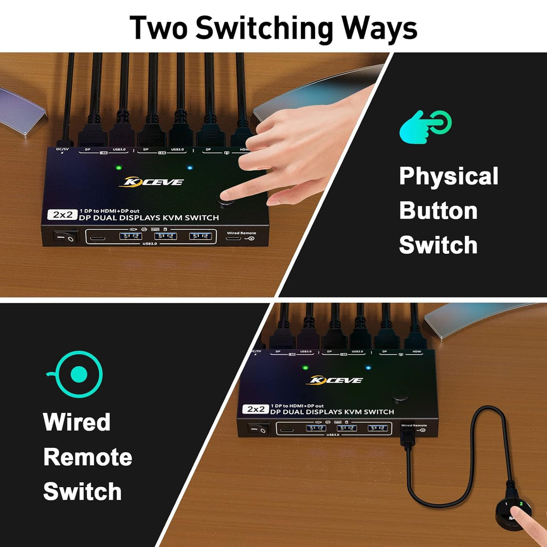 Dual Monitor DP KVM Switch, MST 2 Ein 2 Aus Displayport USB3.0 KVM Umschalter Unterstützt Extend und