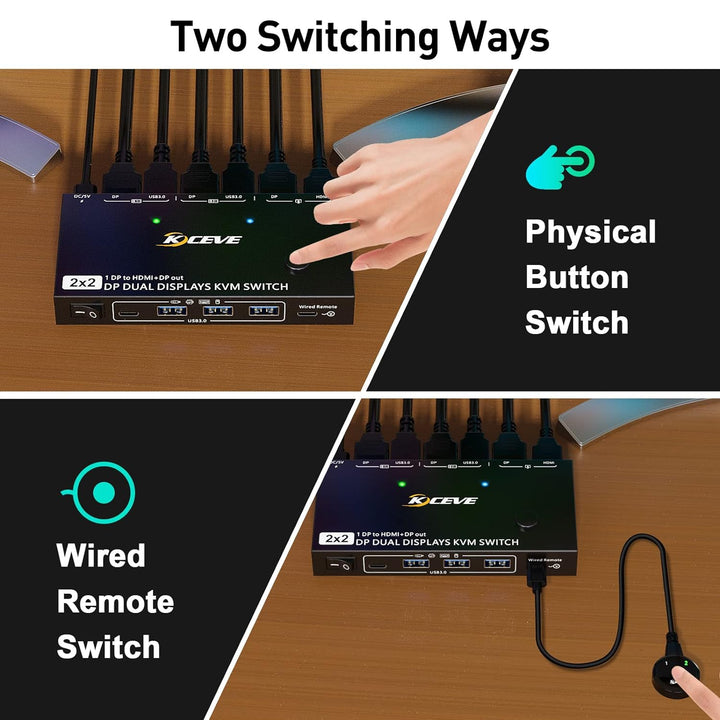 Dual Monitor DP KVM Switch, MST 2 Ein 2 Aus Displayport USB3.0 KVM Umschalter Unterstützt Extend und